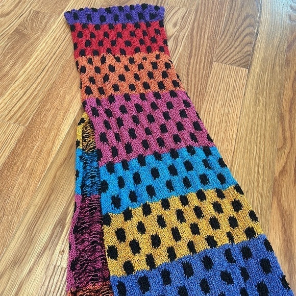 Vintage rainbow striped black polka dot neck scarf knit accessory - Picture 3 of 4